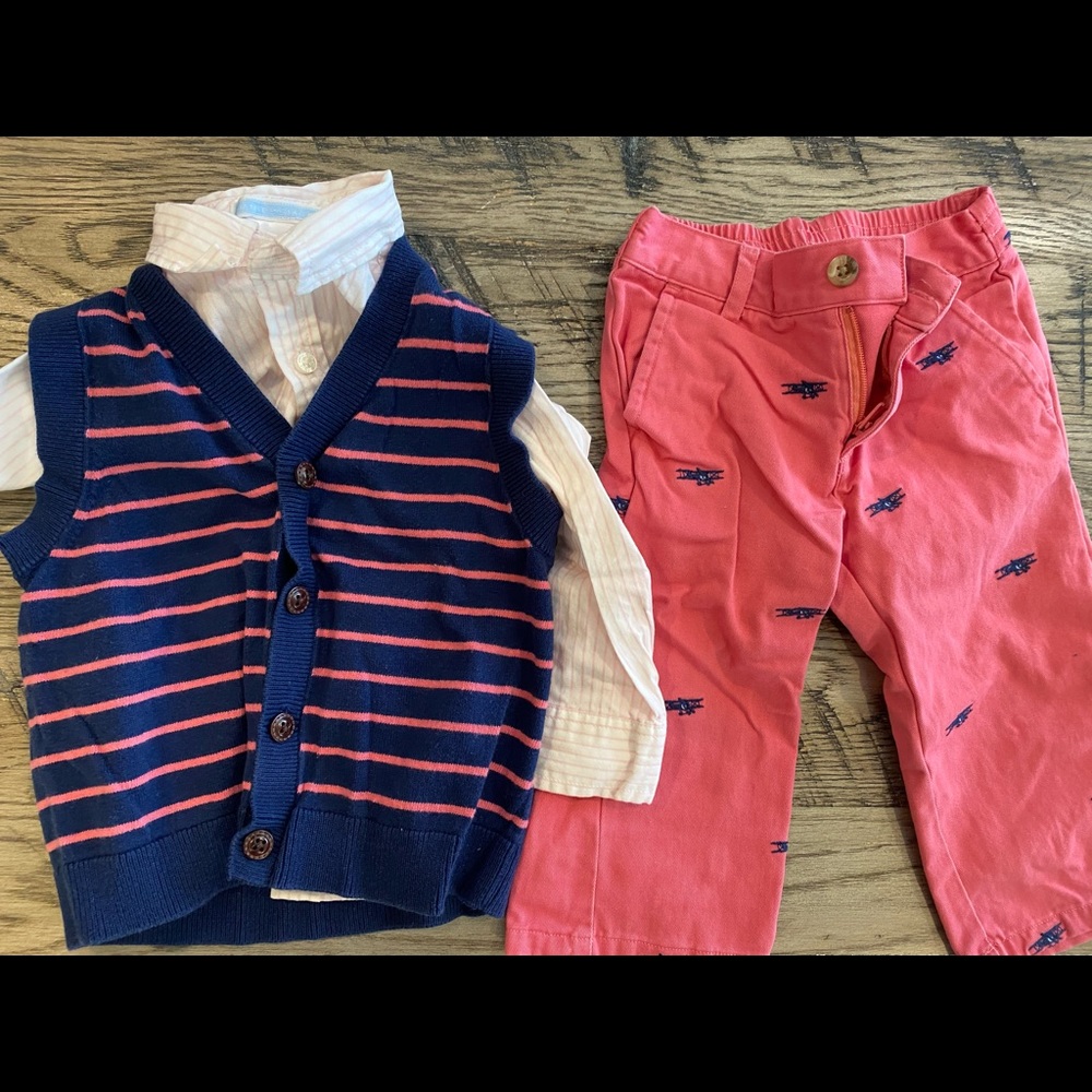 Janie and Jack airplane pants with shirt and vest